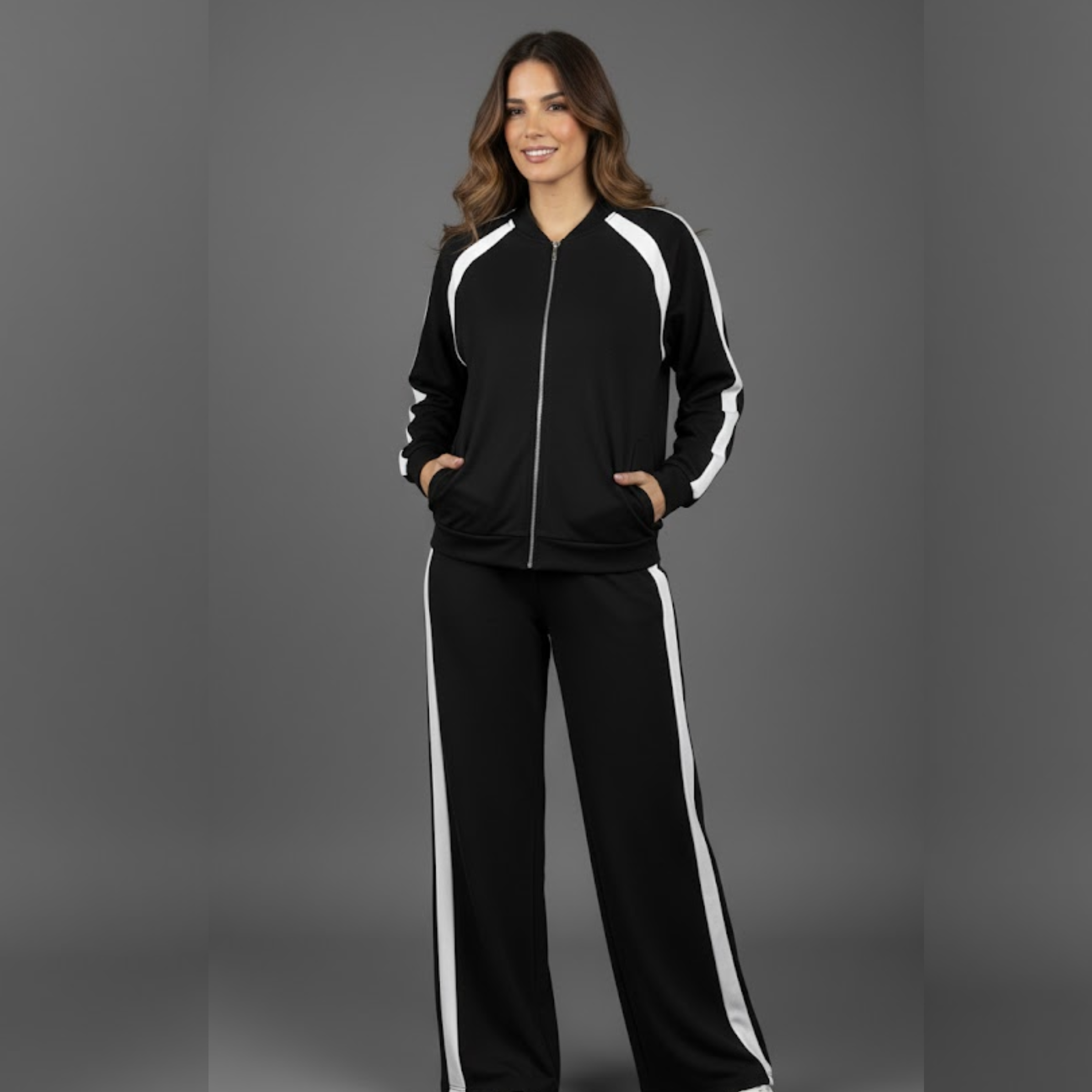 CONJUNTO DE BLUSA, CHAQUETA Y PANTALÓN BICOLOR: CL-15