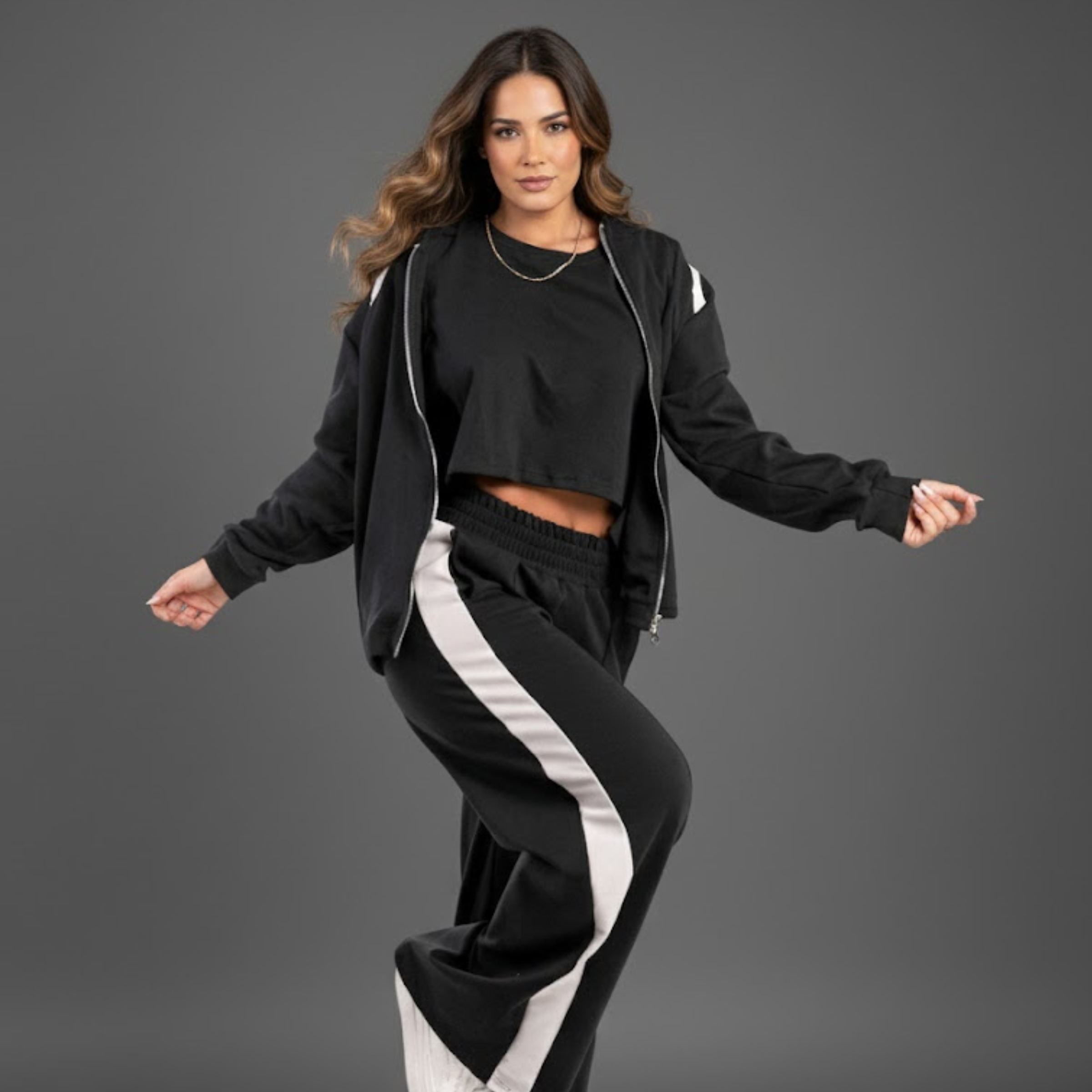 CONJUNTO DE BLUSA, CHAQUETA Y PANTALÓN BICOLOR: CL-15