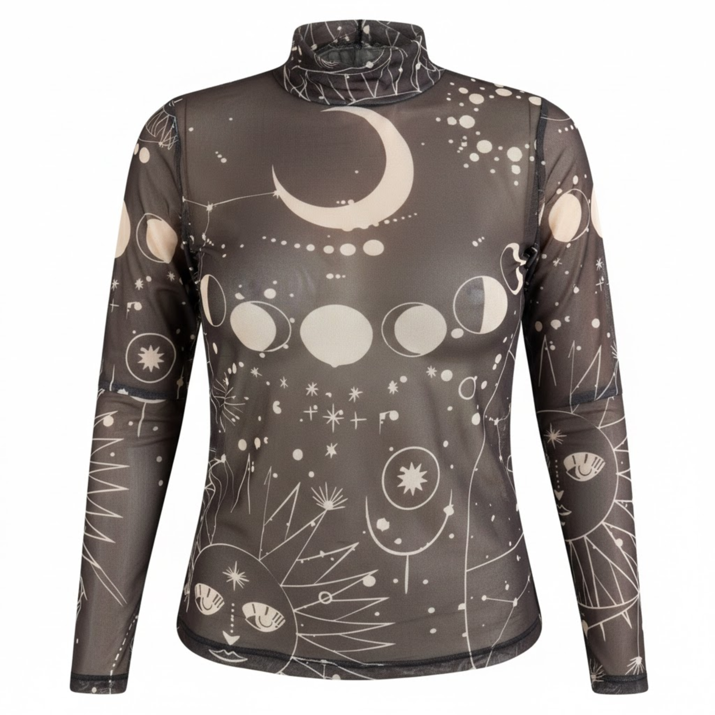 BLUSA MANGA LARGA EN MALLA NEGRO LUNAR