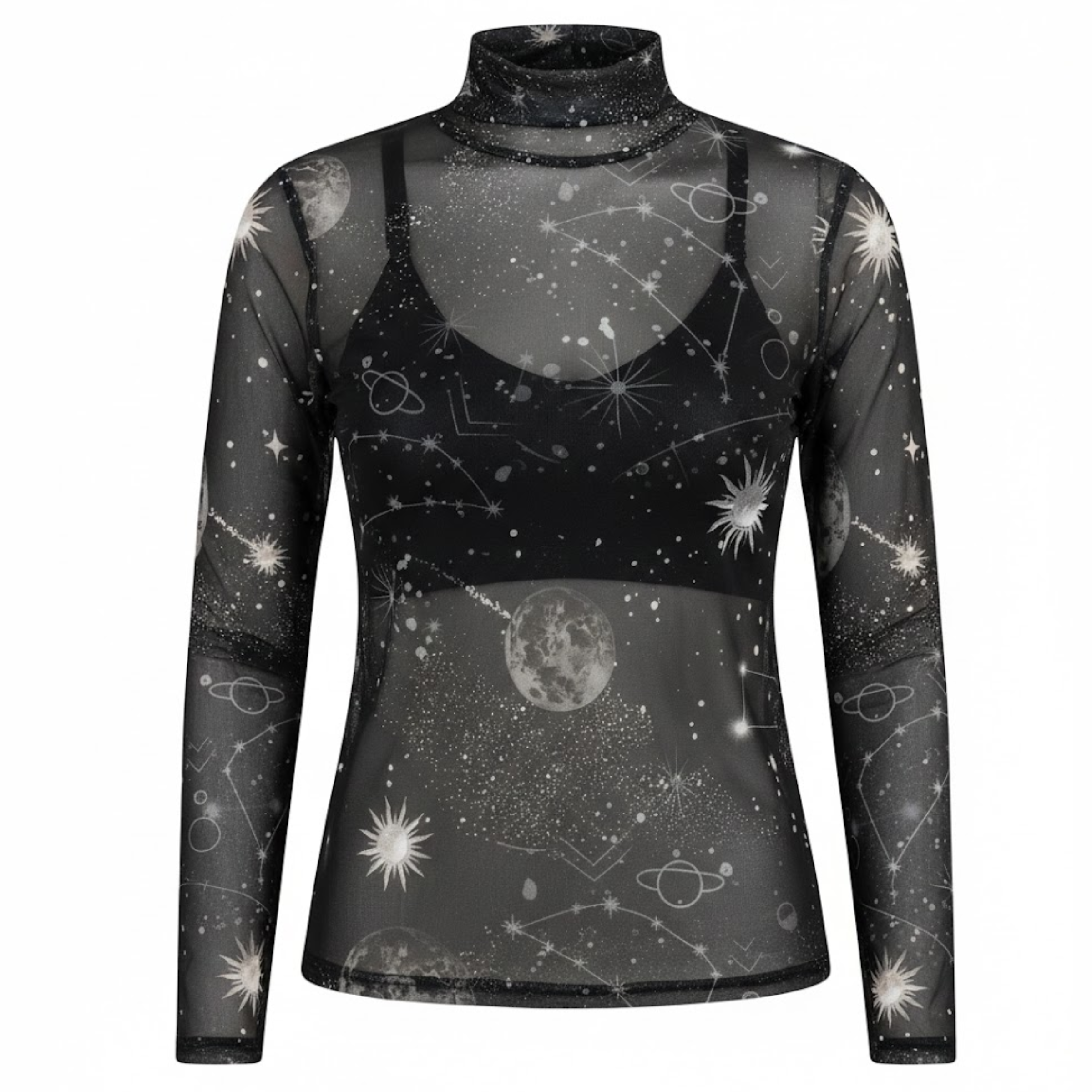 BLUSA MANGA LARGA EN MALLA NEGRO ESTRELLAS