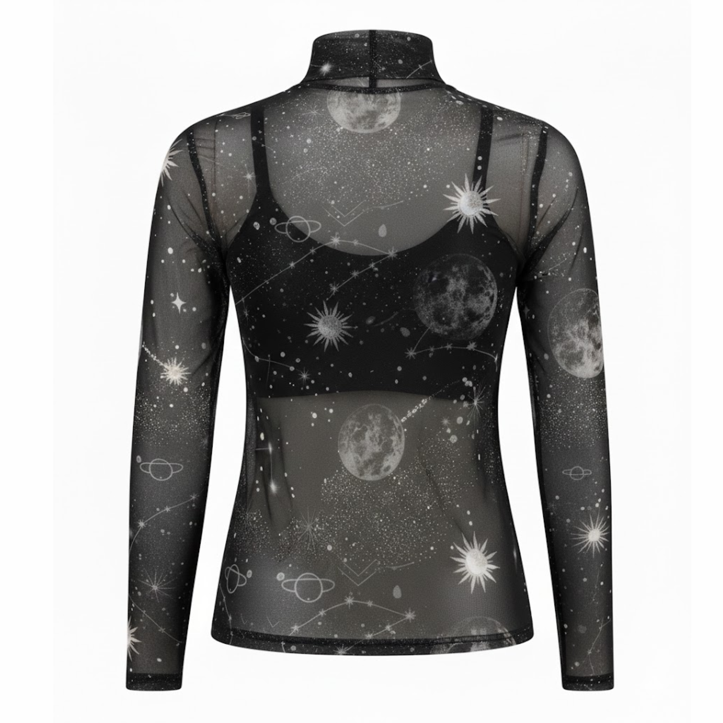 BLUSA MANGA LARGA EN MALLA NEGRO ESTRELLAS
