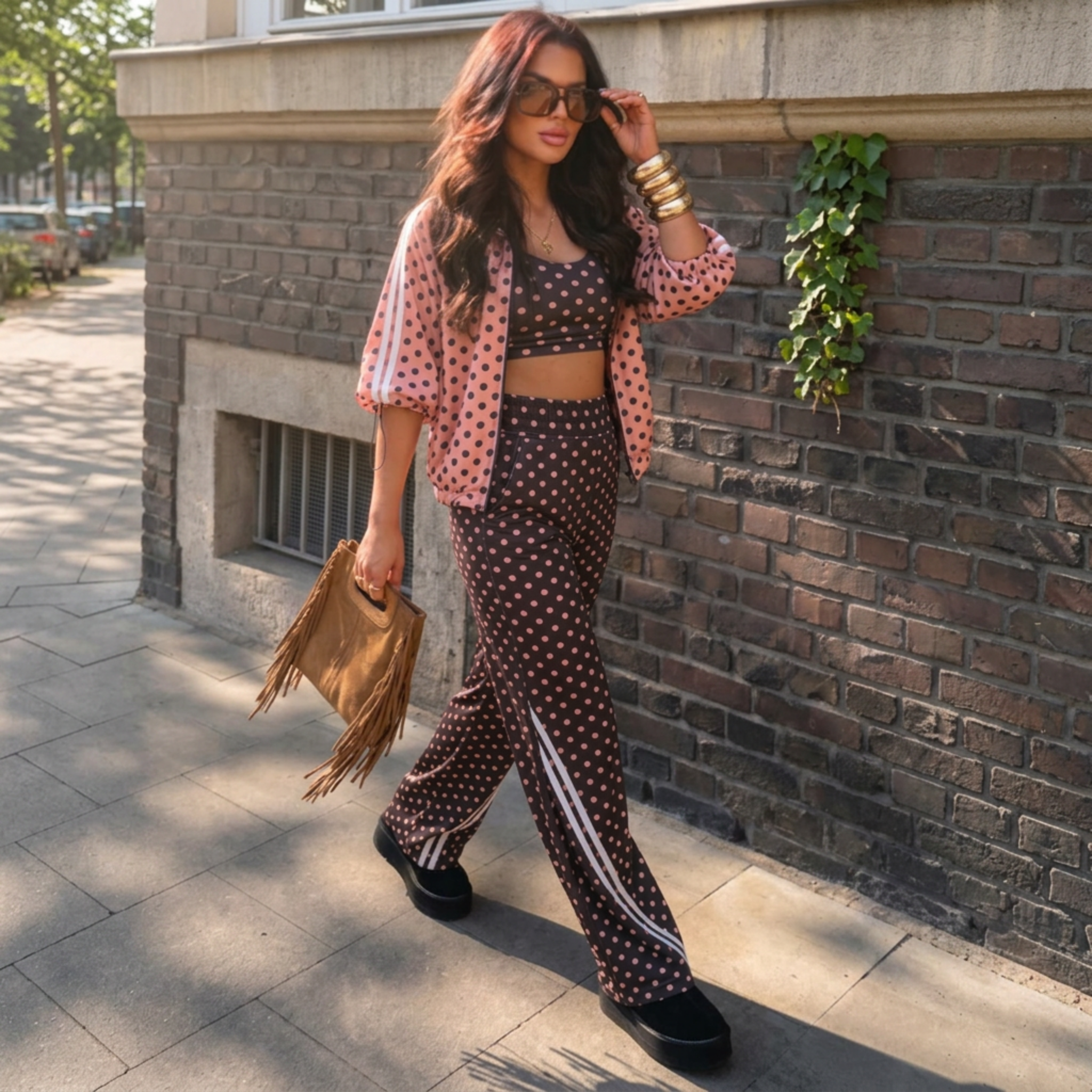 SET VIAJERO LUNARES ROSADO