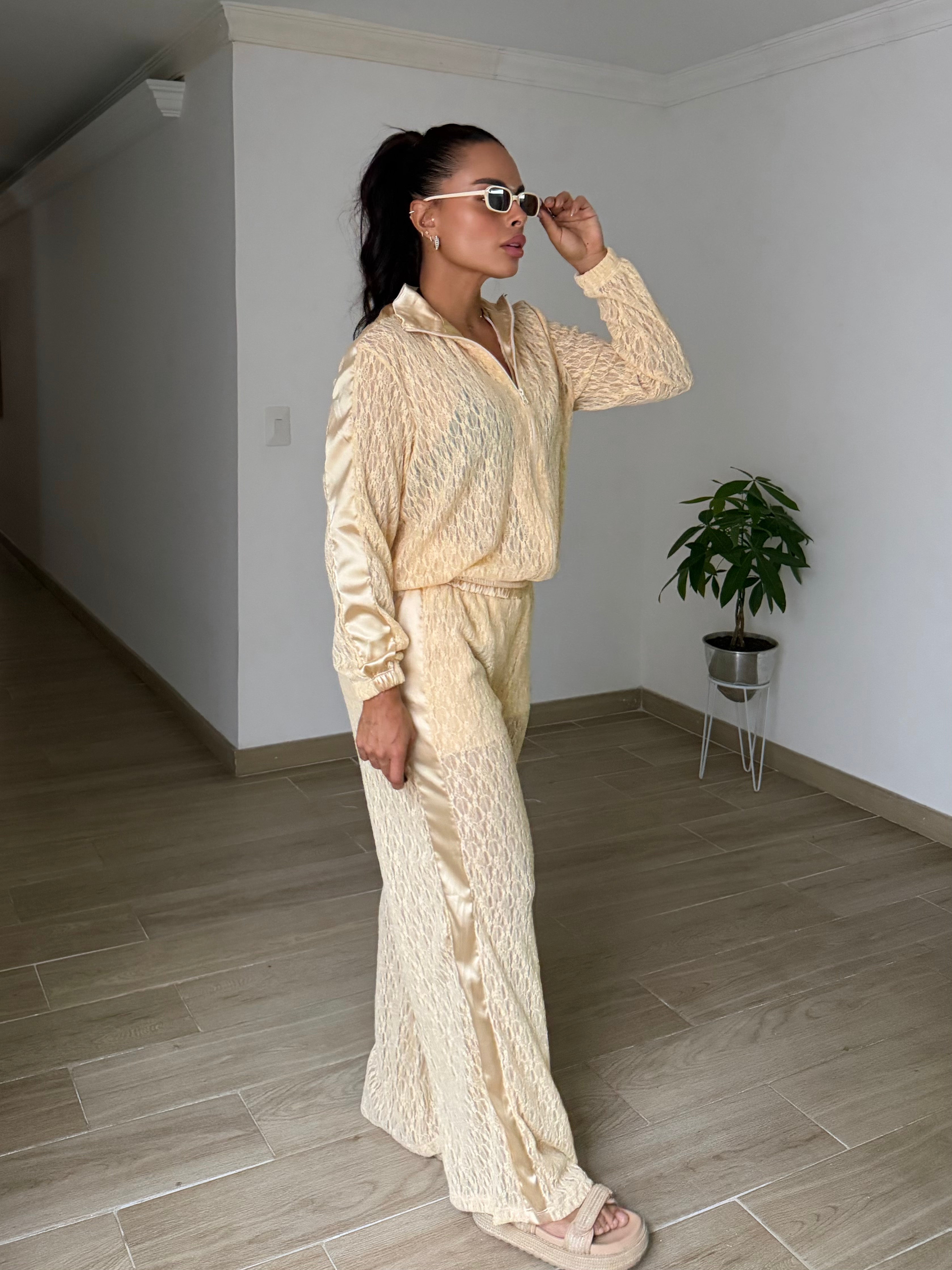 SET SATIN MESH AMARILLO PASTEL