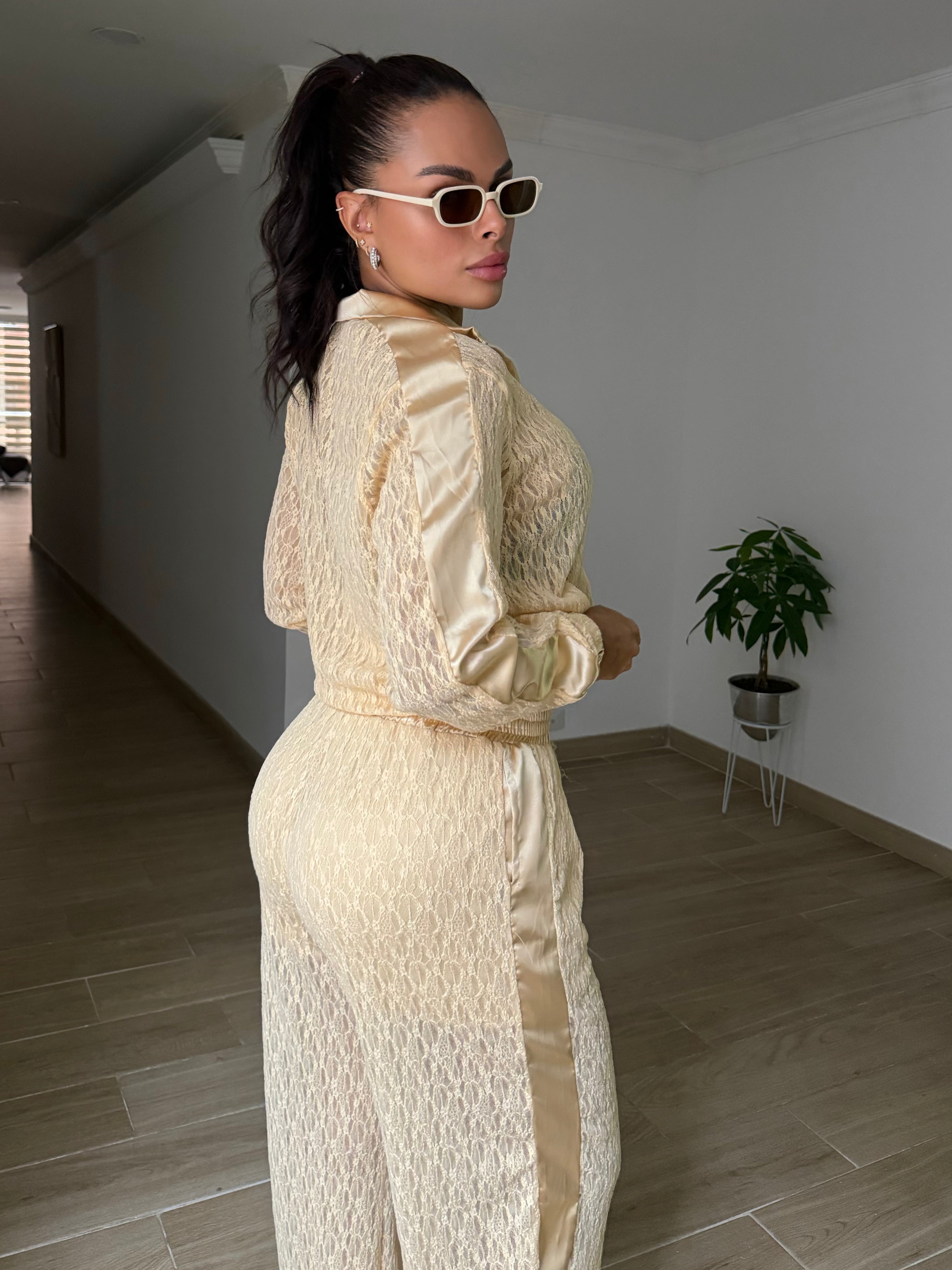 SET SATIN MESH AMARILLO PASTEL