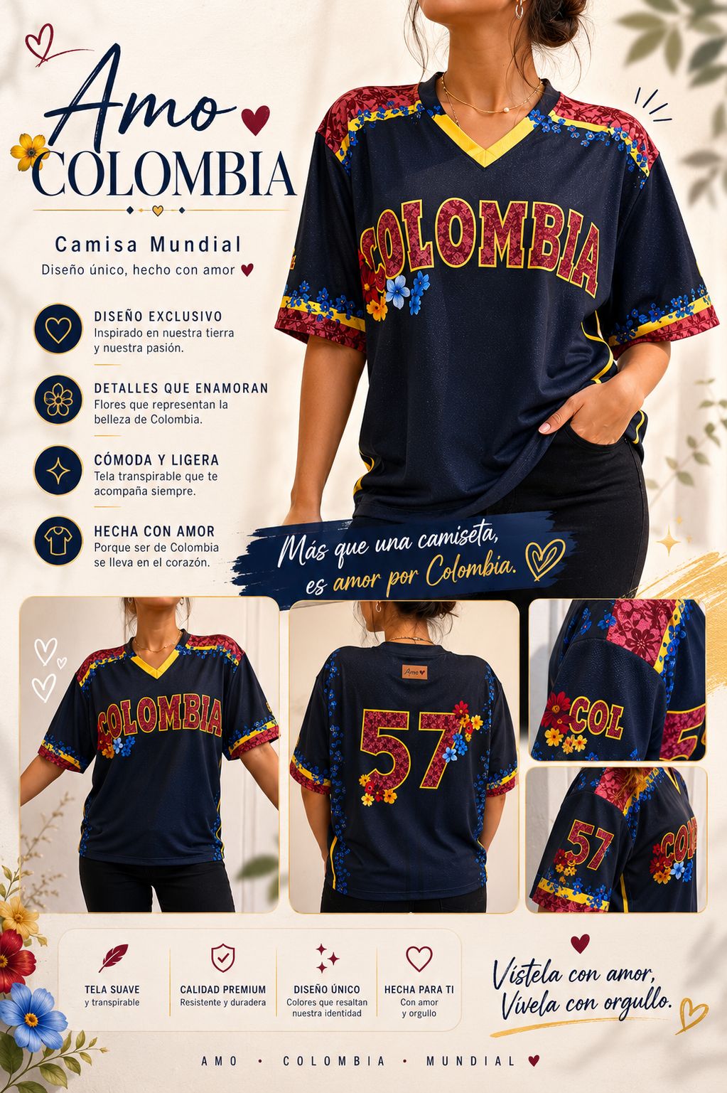 CAMISETA DE COLOMBIA FLORES - Envíos a partir del 4 de Junio